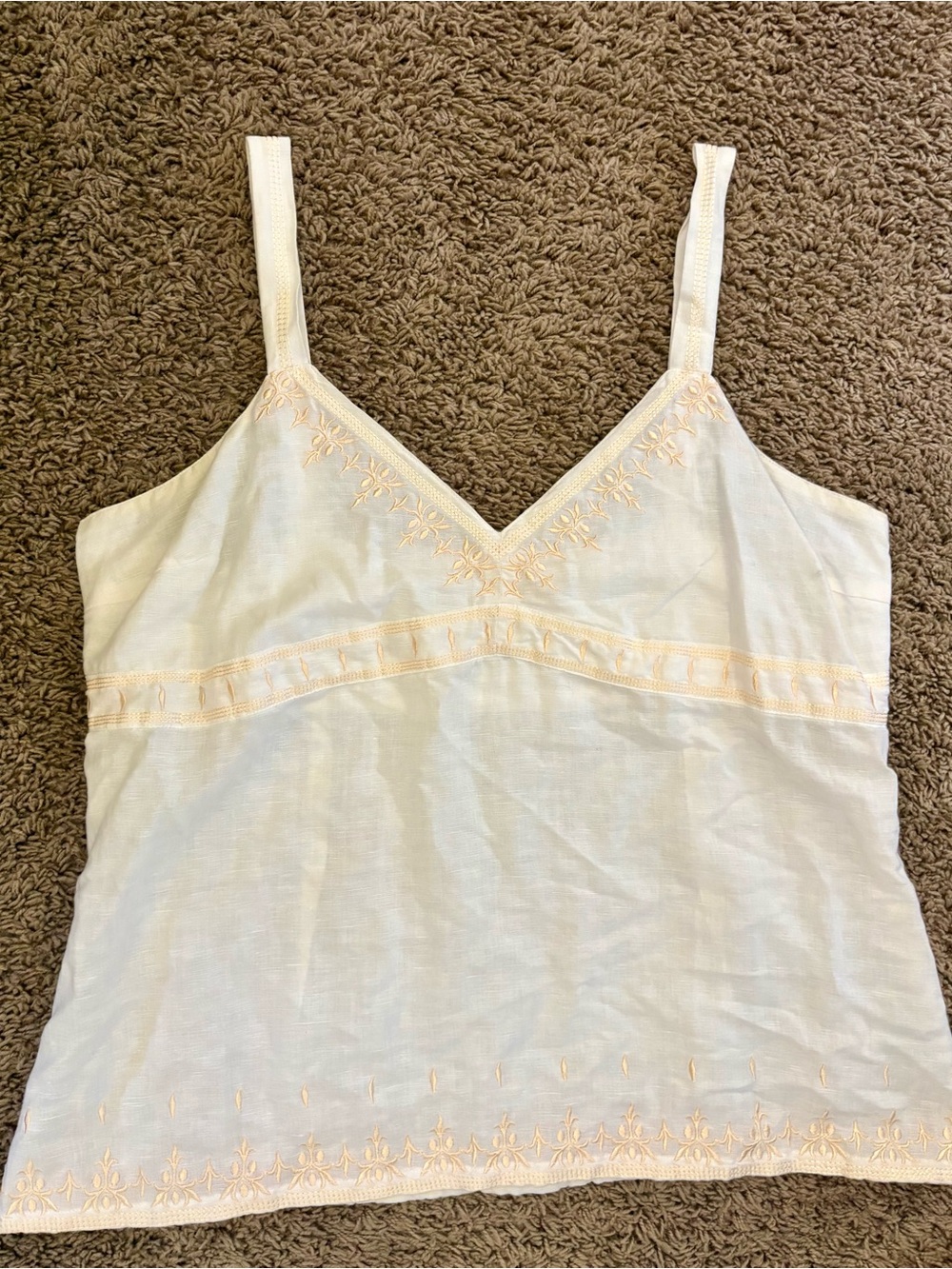 Vintage Old Navy Ivory Linen Cotton Camisole with Soft Cream Embroidery
